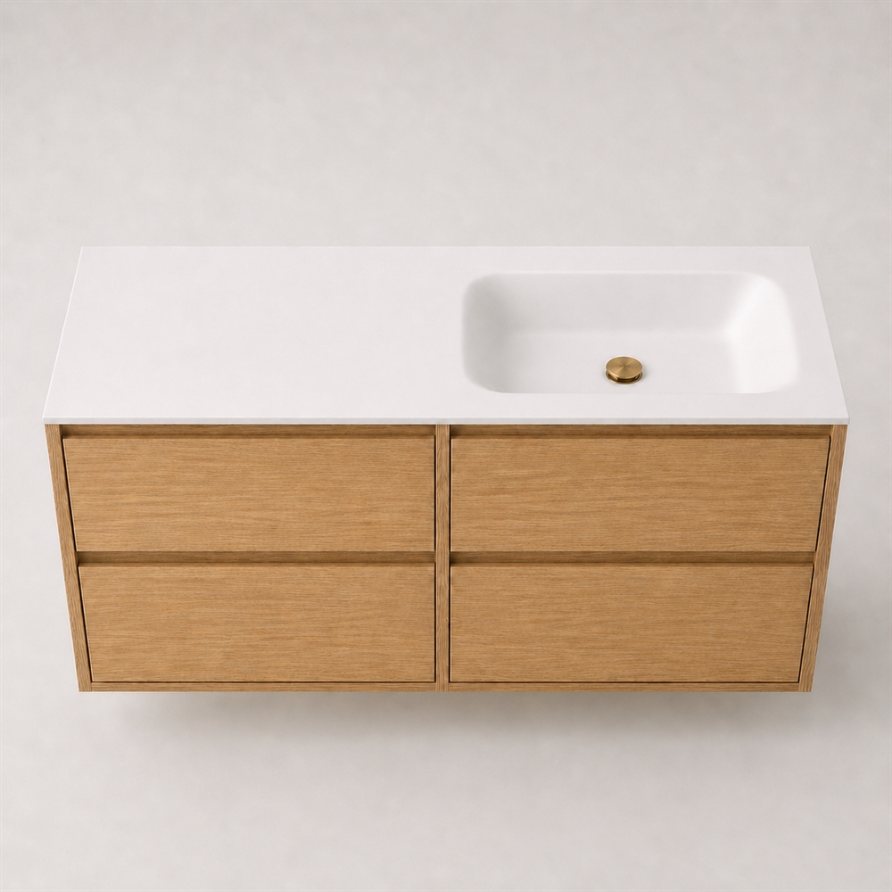 Corian kylpyhuonetaso 122 cm sis. Lux allas, oikea, Glacier White