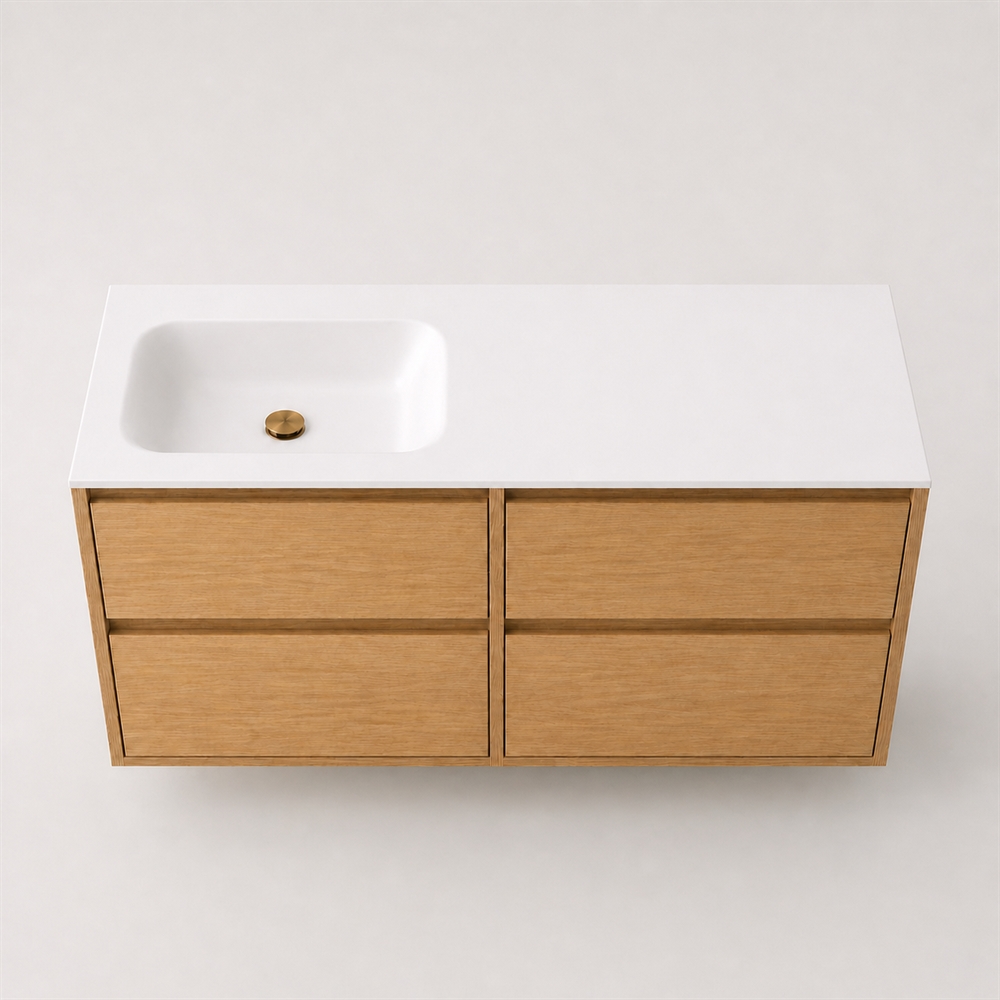 Corian kylpyhuonetaso 122 cm sis. Lux allas, vasen, Glacier White