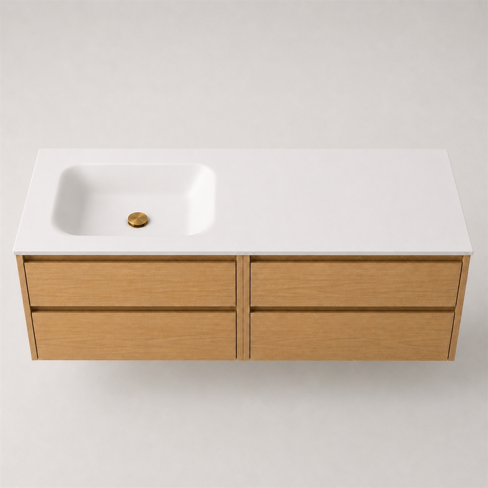 Corian kylpyhuonetaso 142 cm sis. Lux allas, vasen, Glacier White