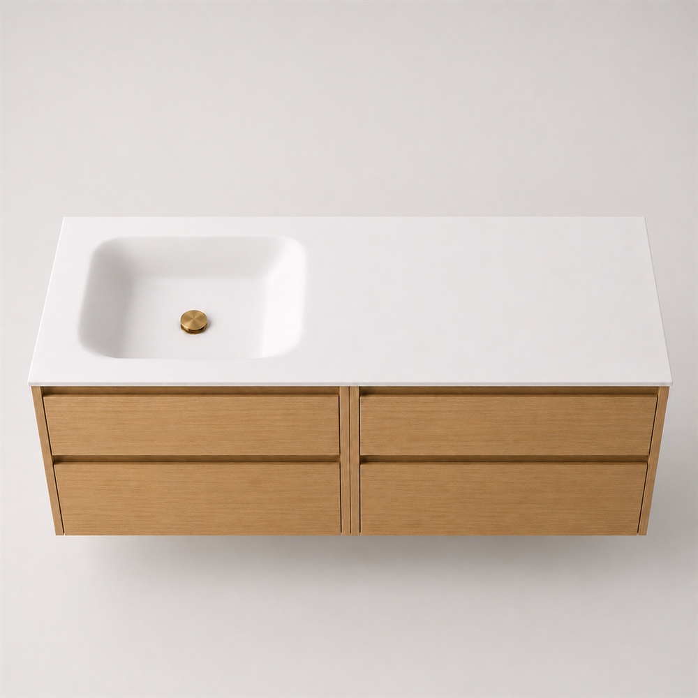 Corian kylpyhuonetaso 162 cm sis. Lux allas, vasen, Glacier White