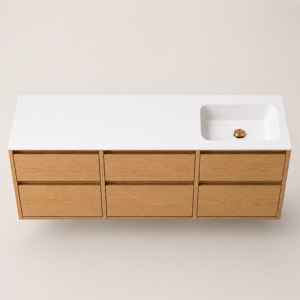 Corian kylpyhuonetaso 182 cm sis. Lux allas, oikea, Glacier White