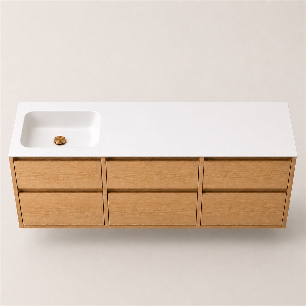 Corian kylpyhuonetaso 182 cm sis. Lux allas, vasen, Glacier White